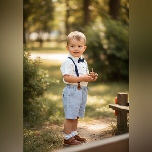 Toddler/Boys Nautical Suspenders & Bowtie Outfit - Size 130 (US Small)